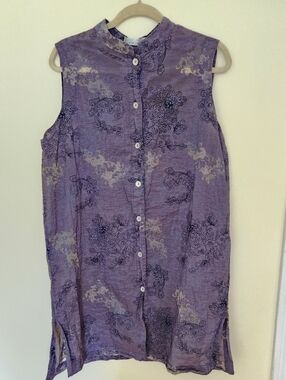 Vtg Linen Blend Sleeveless Oversized Tunic Dress Purple Art To Wear Lagenlook L